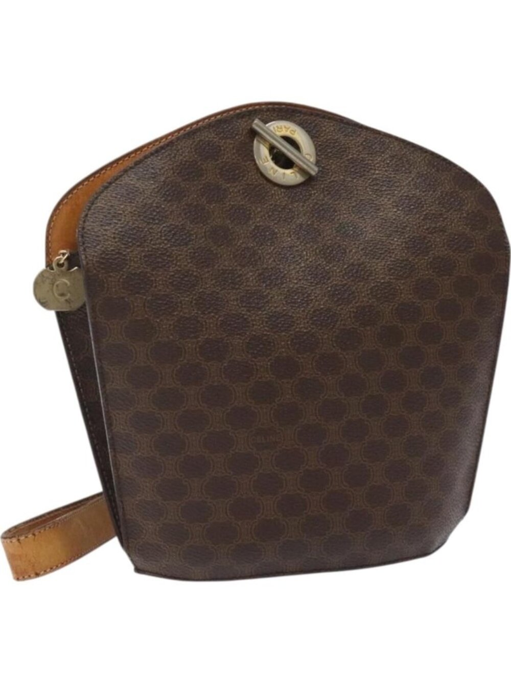 CELINE Macadam Canvas Shoulder Bag PVC Leather Brown Gold